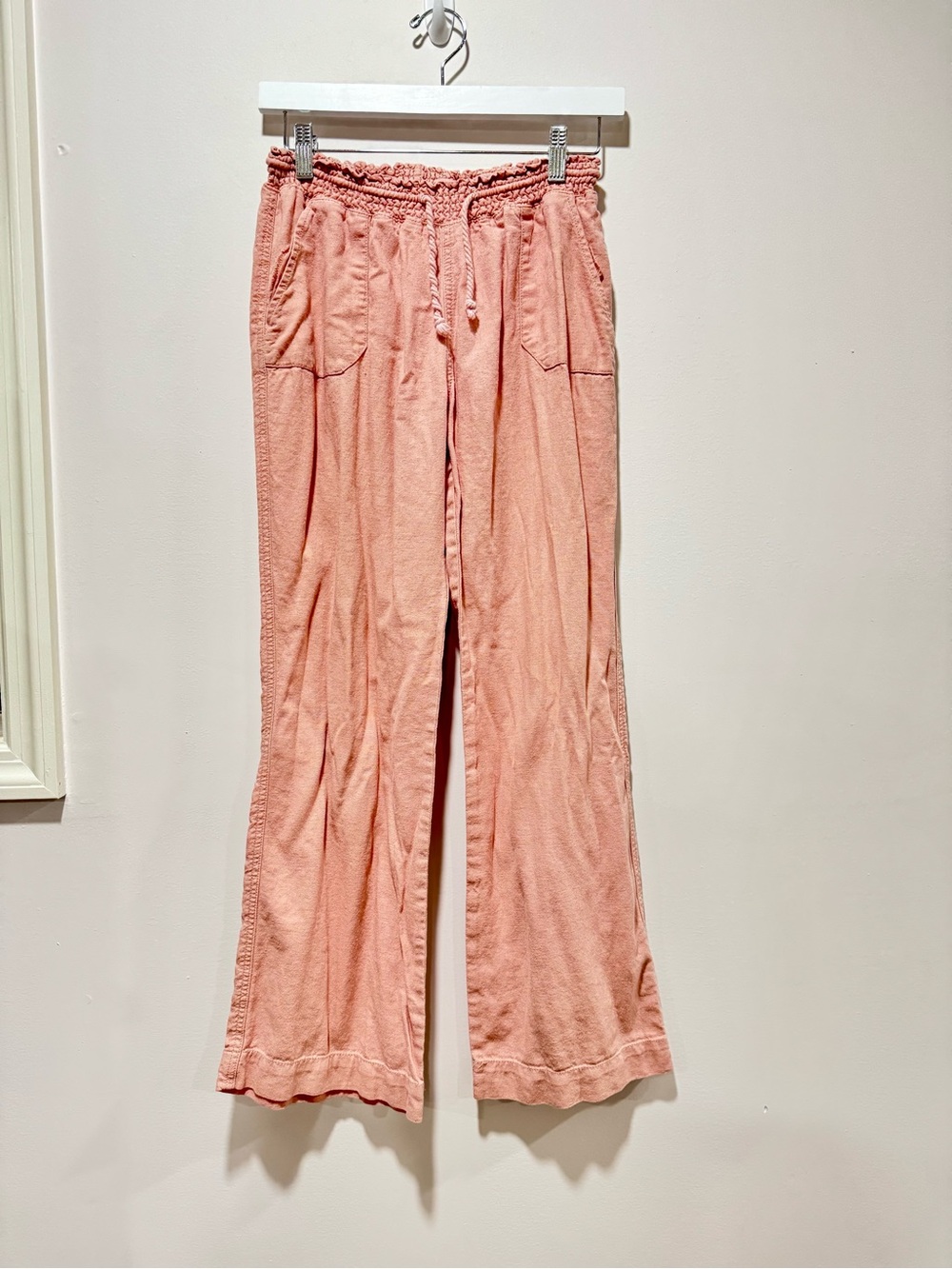 Ci Sono Pink Linen Blend Wide Leg Drawstring Pants Size M
